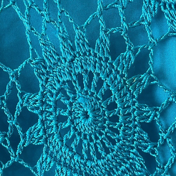 Joseph A. Blue Crochet Lace Overlay with 3/4 Sleeves - Picture 5 of 7